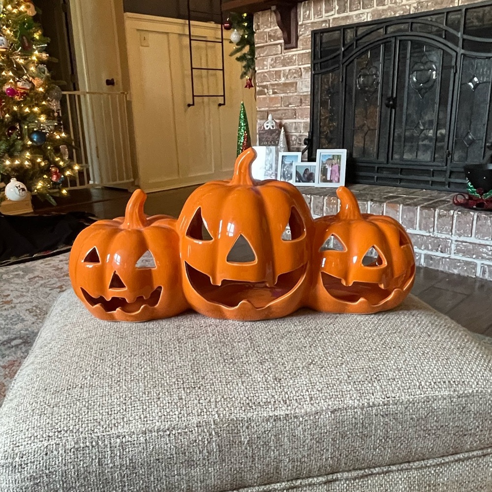 Two Ashland Pumpkin Candle Holders in Vibrant Orange